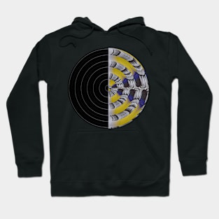 Record round in grey, blue and yellow Hoodie